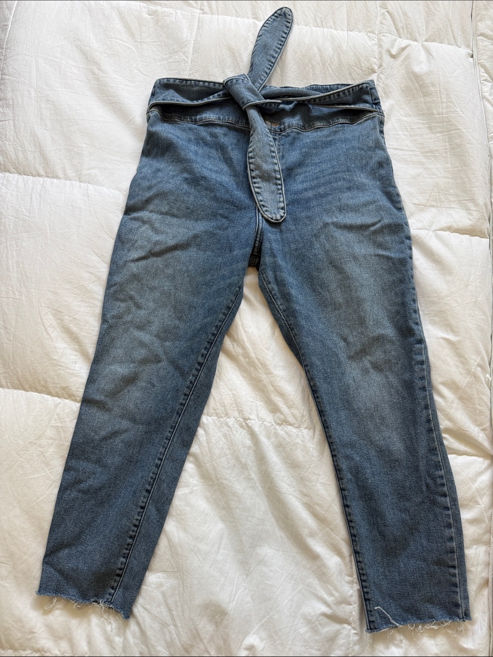 Abercrombie & Fitch Mid Wash High-Rise Cropped Jeans with Self-Tie